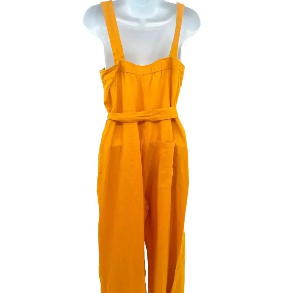 EVERLANE Petite Jumpsuit size 2 Marigold Yellow Linen Square Neck Wide Leg